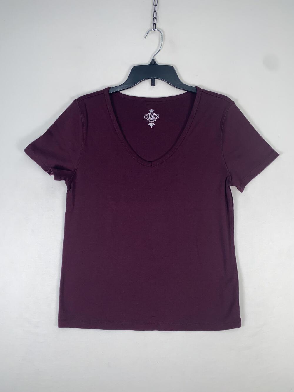 Chaps T-shirt Womens Large Purple Solid V Neck Short Sleeve Cotton Jersey Top